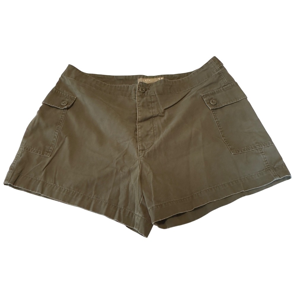 J.Crew Womens Size 14 Olive Green Cotton Chino Cargo Shorts Utility Mid Rise‎